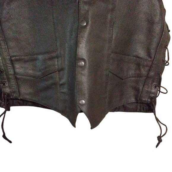 Men's Vintage Black Leather Vest Snap Drawstring Motorcycle Vest Size 64 XXL - Picture 3 of 8